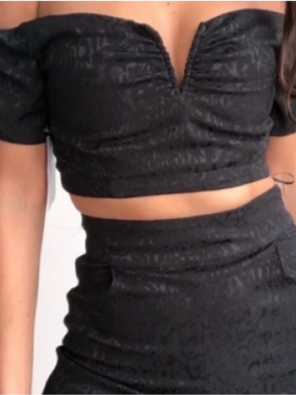 Free People Soul Mate Black Brocade Off-Shoulder
Wide-Leg 2 Piece Set. Size 4